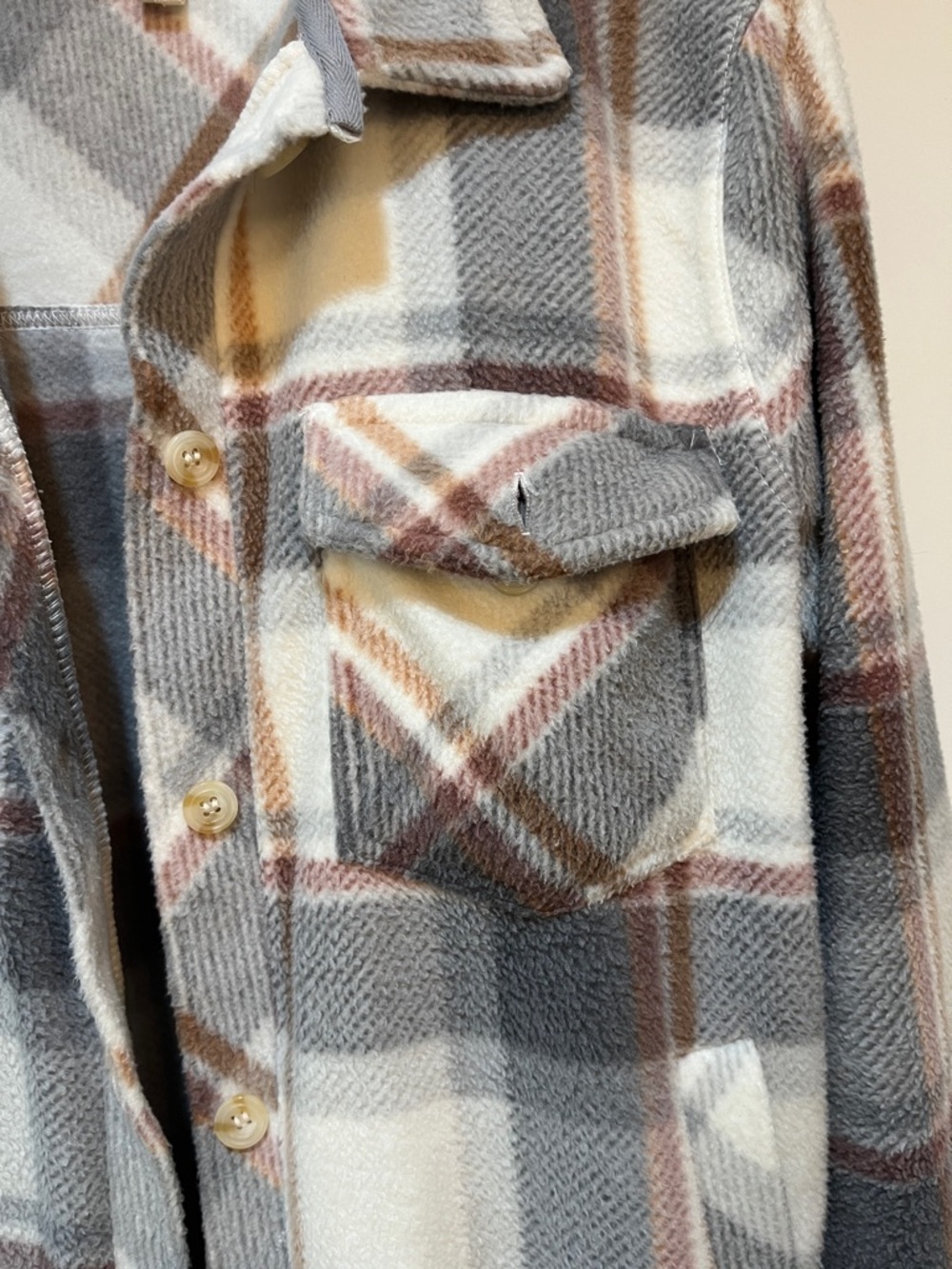 Thread & Supply Plaid Teddy Shacket in Gray, Cream & Brown Tones - Picture 3 of 7